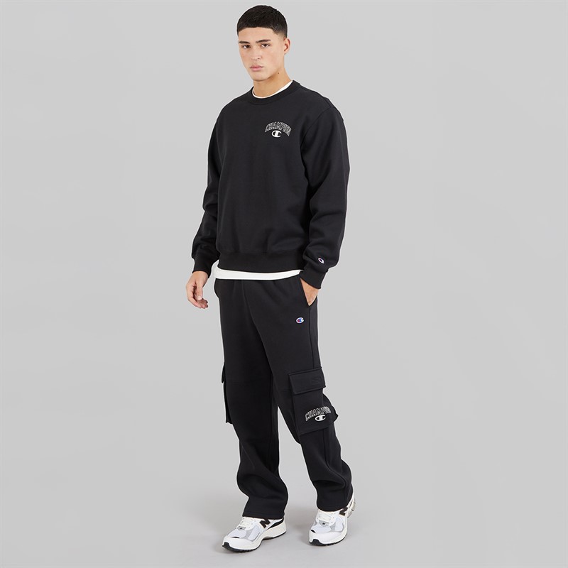 Champion Mens State Of Play Varsity Logo Crew Neck Sweatshirt Black