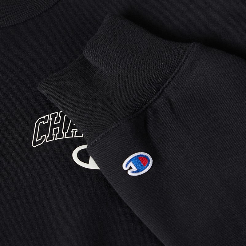 Champion Mens State Of Play Varsity Logo Crew Neck Sweatshirt Black
