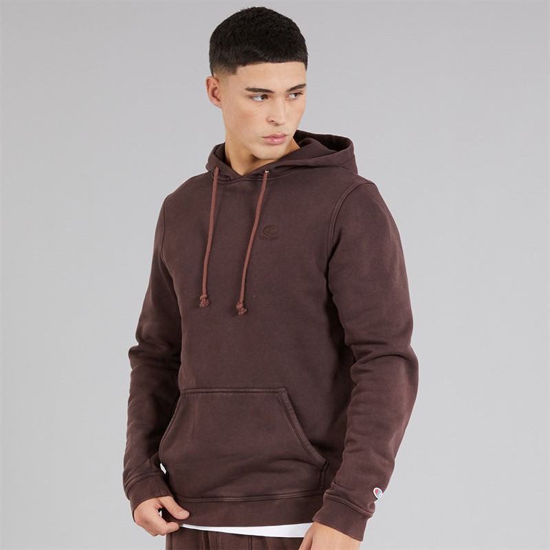 Champion Mens Icons Washed Logo Hoodie Brown
