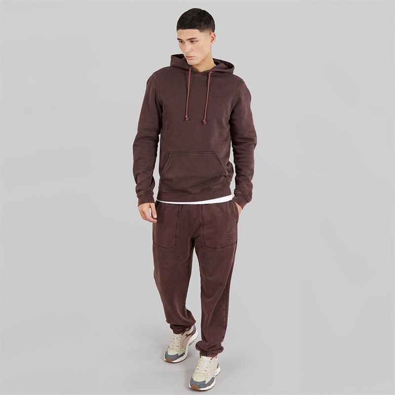 Champion Mens Icons Washed Logo Hoodie Brown