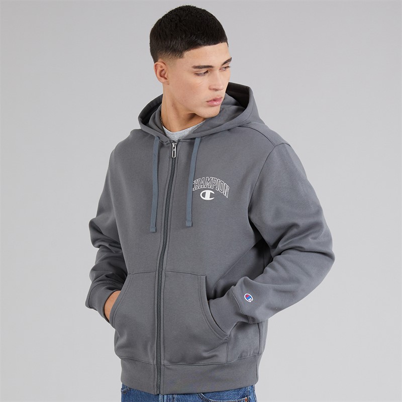 Champion Mens State Of Play Varsity Logo Full Zip Hoodie Grey