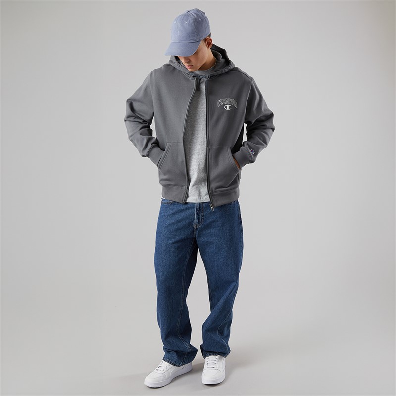 Champion Mens State Of Play Varsity Logo Full Zip Hoodie Grey