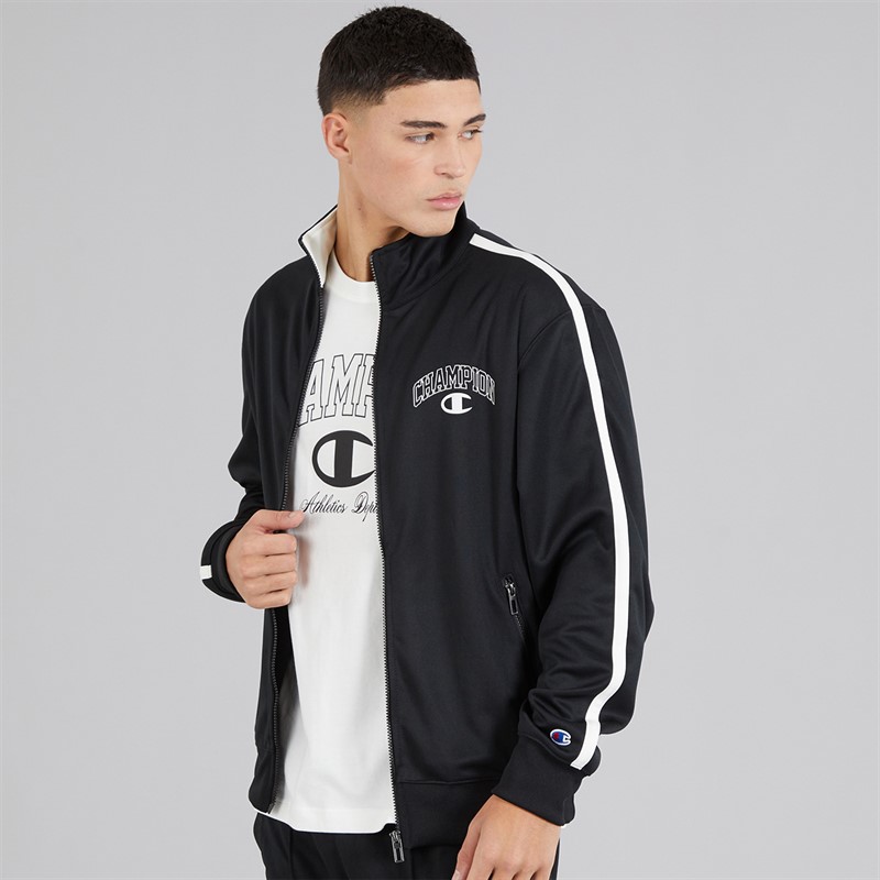 Champion Mens State Of Play Varsity Logo Back Graphic Track Top Black/White