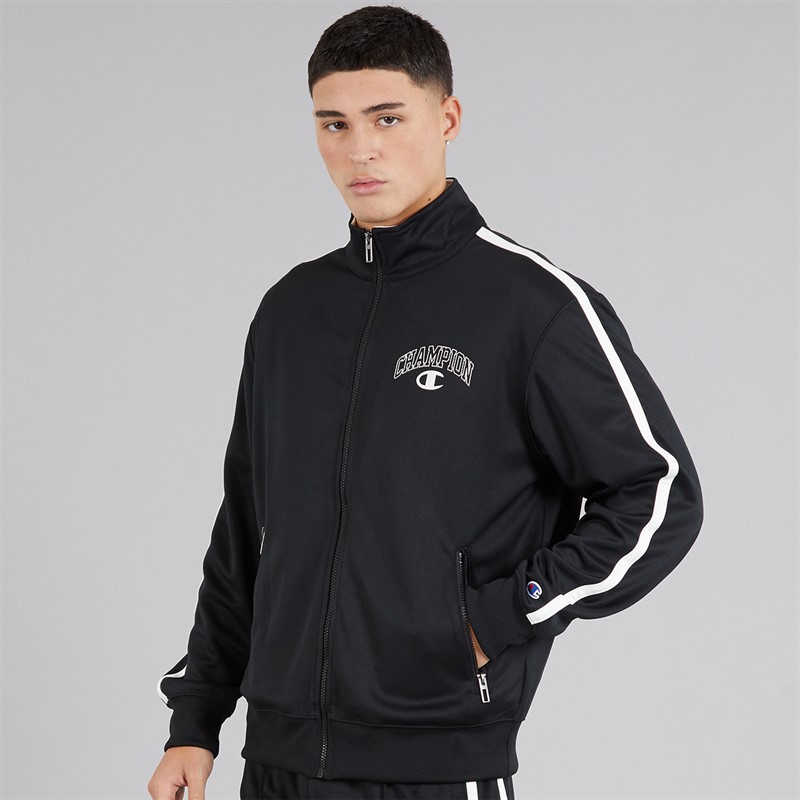 Champion Mens State Of Play Varsity Logo Back Graphic Track Top Black/White