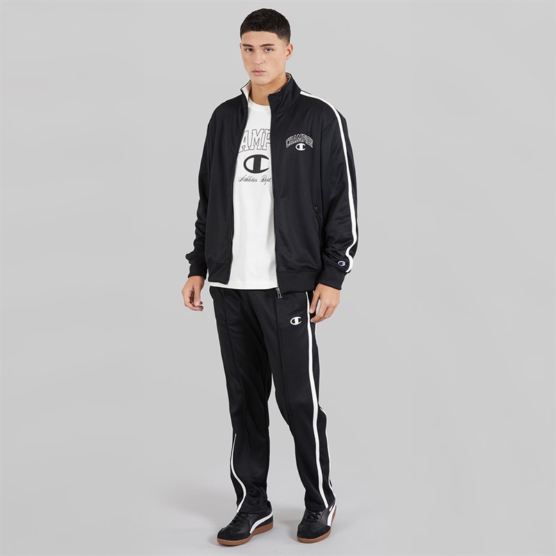 Champion Mens State Of Play Varsity Logo Back Graphic Track Top Black/White