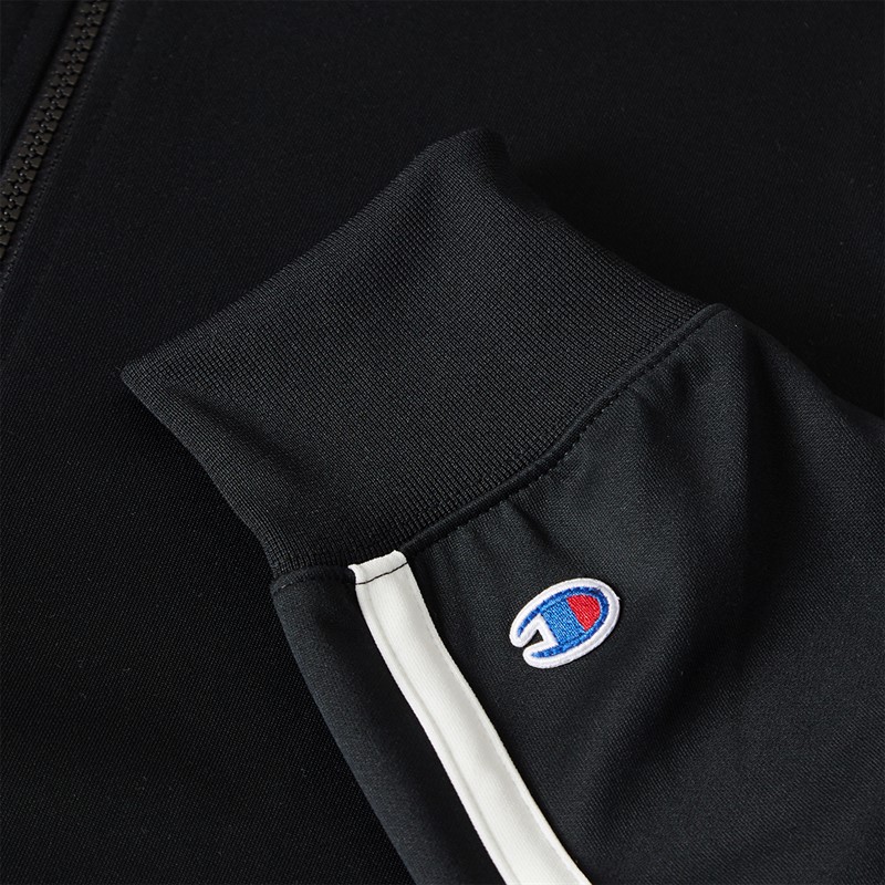 Champion Mens State Of Play Varsity Logo Back Graphic Track Top Black/White