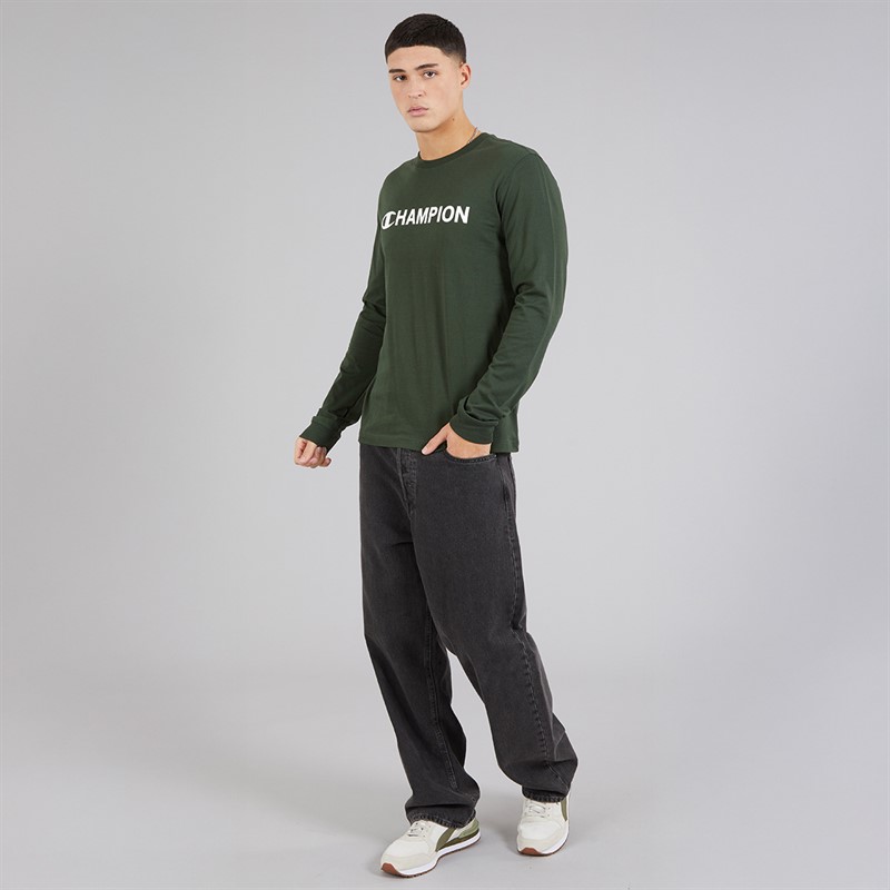Champion Mens Graphic Shop Logo Long Sleeve T-Shirt Military Green