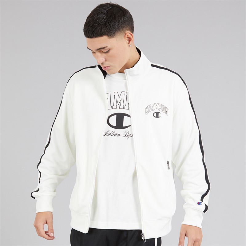 Champion Mens State Of Play Varsity Logo Back Graphic Track Top White/Black