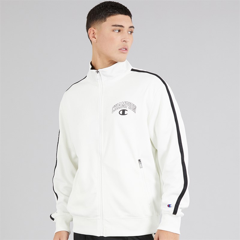 Champion Mens State Of Play Varsity Logo Back Graphic Track Top White/Black