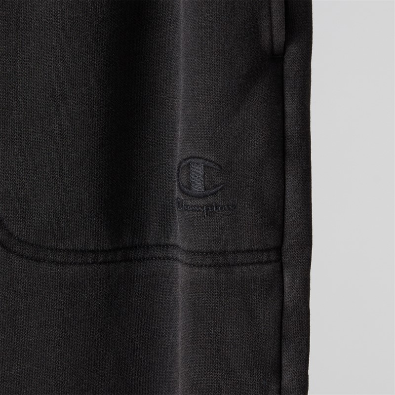 Champion Mens Icons Wahsed Logo Cuffed Joggers Black