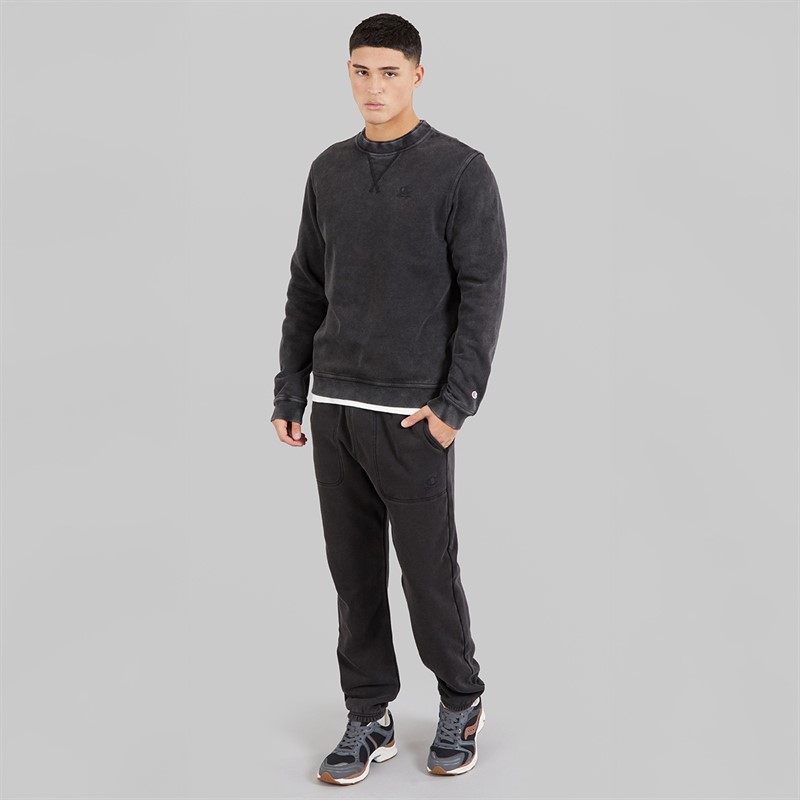 Champion Mens Icons Wahsed Logo Cuffed Joggers Black
