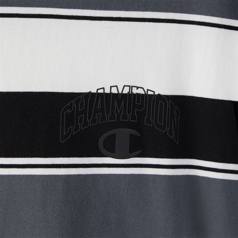 Champion Mens State Of Play Logo Striped T-Shirt White/Grey/Black