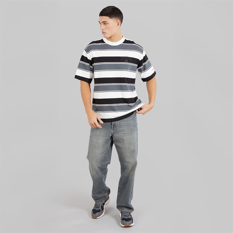 Champion Mens State Of Play Logo Striped T-Shirt White/Grey/Black