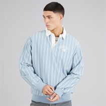 Champion Mens State Of Play Varsity Logo Striped Long Sleeve Polo Shirt Light Blue/White