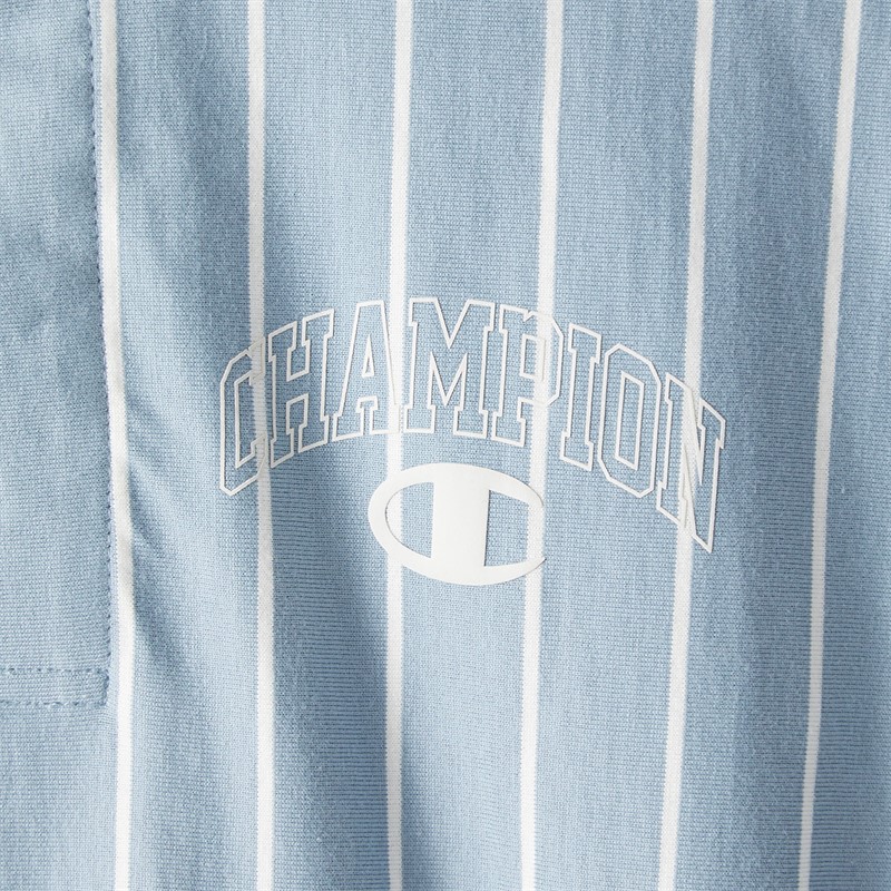 Champion Mens State Of Play Varsity Logo Striped Long Sleeve Polo Shirt Light Blue/White