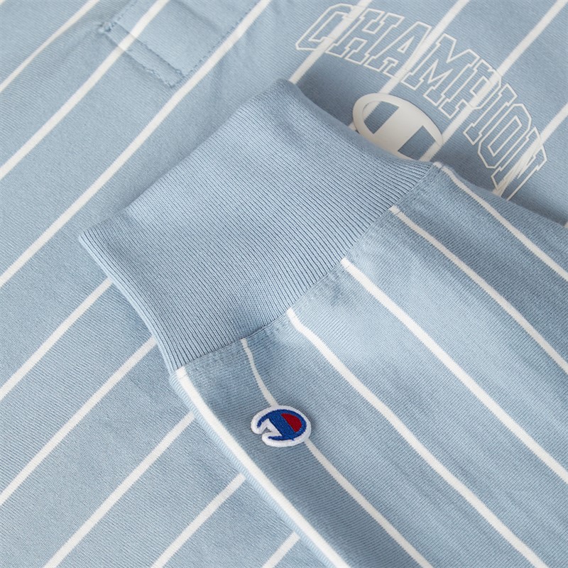 Champion Mens State Of Play Varsity Logo Striped Long Sleeve Polo Shirt Light Blue/White