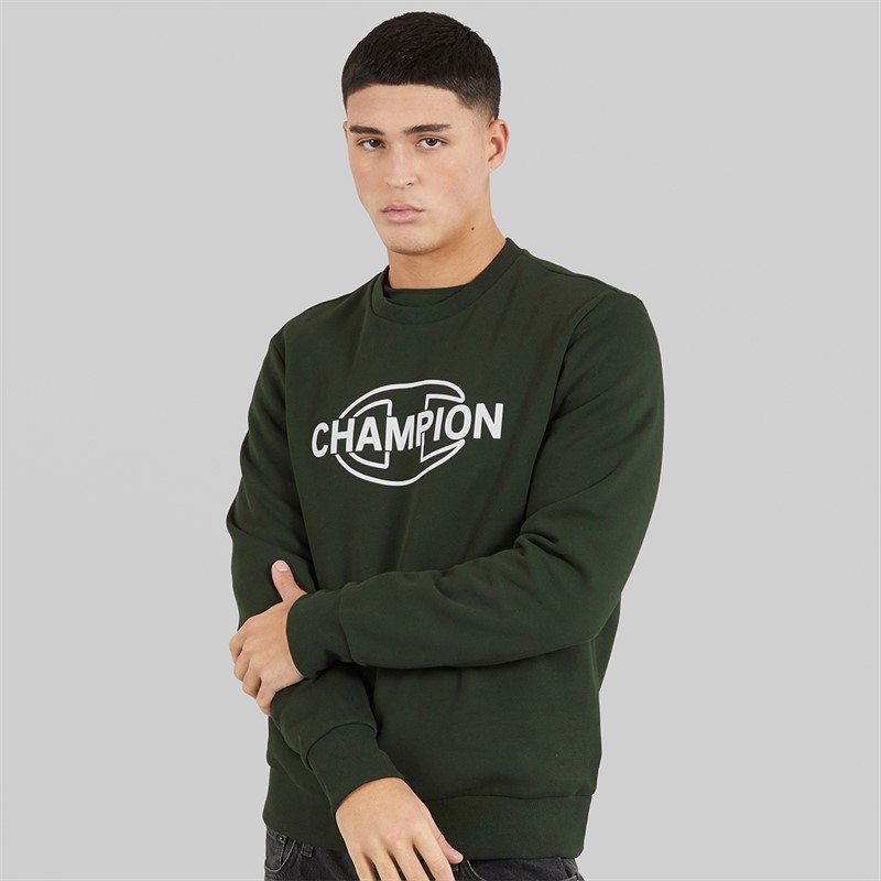 Champion Mens Graphic Shop Logo Sweatshirt Military Green