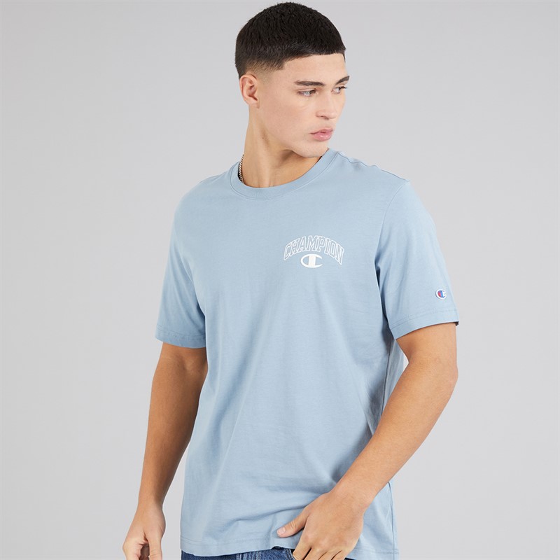 Champion Mens State Of Play Logo Back Graphic T-Shirt Light Blue