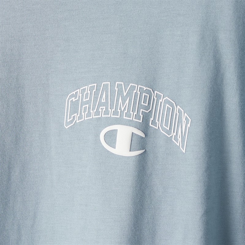 Champion Mens State Of Play Logo Back Graphic T-Shirt Light Blue