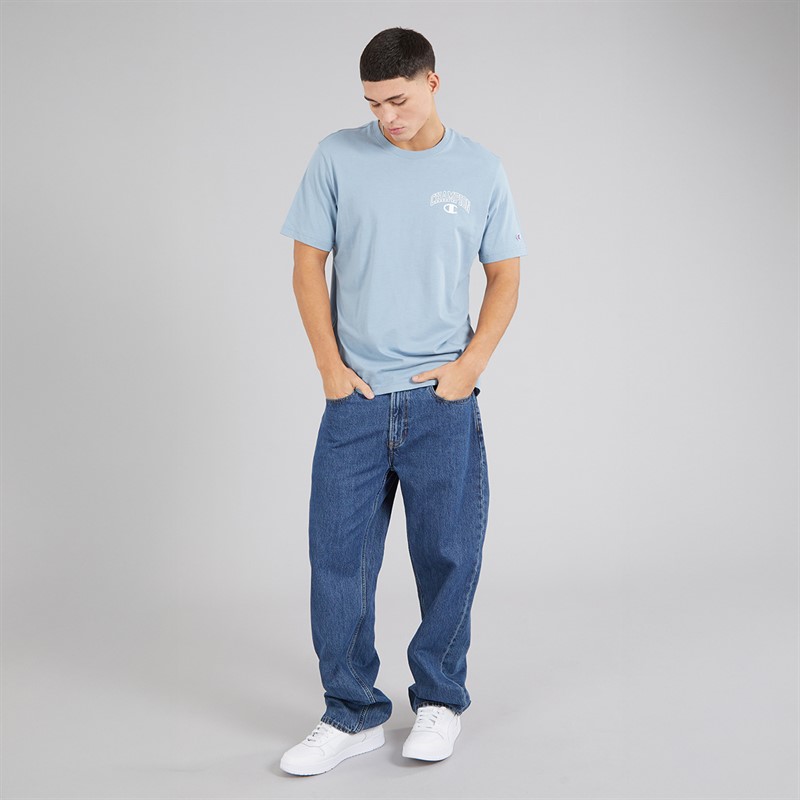 Champion Mens State Of Play Logo Back Graphic T-Shirt Light Blue