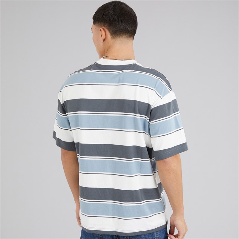 Champion Mens State Of Play Logo Striped T-Shirt White/Grey/Light Blue