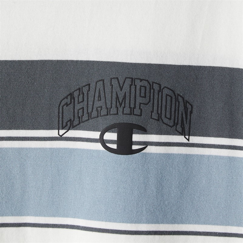 Champion Mens State Of Play Logo Striped T-Shirt White/Grey/Light Blue