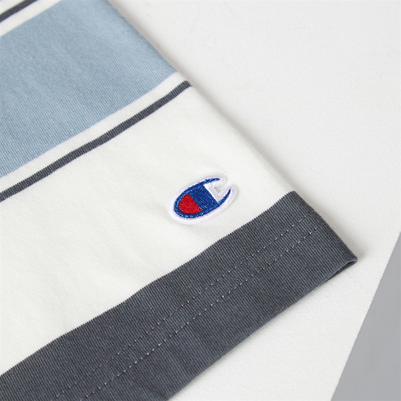 Champion Mens State Of Play Logo Striped T-Shirt White/Grey/Light Blue