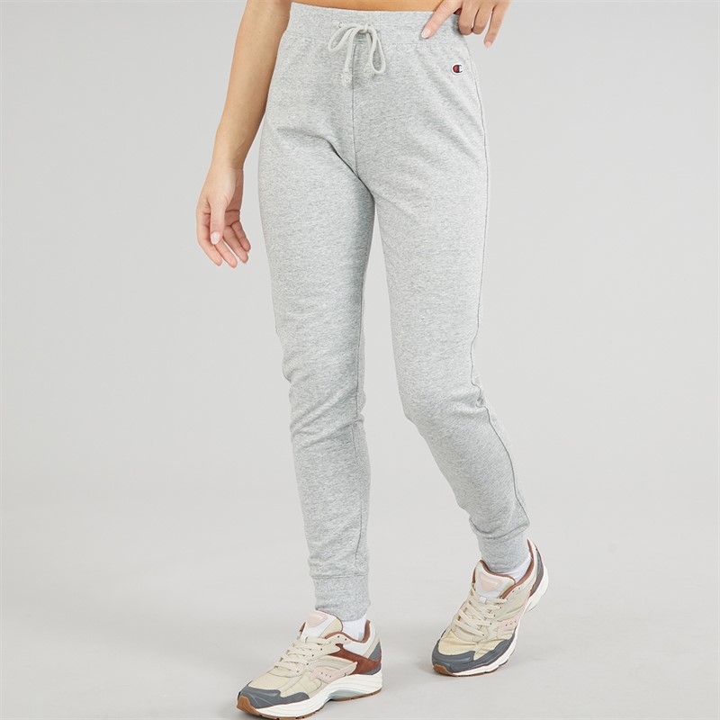 Champion Womens Core Icons Heritage Logo Ribbed Cuff Joggers Light Grey