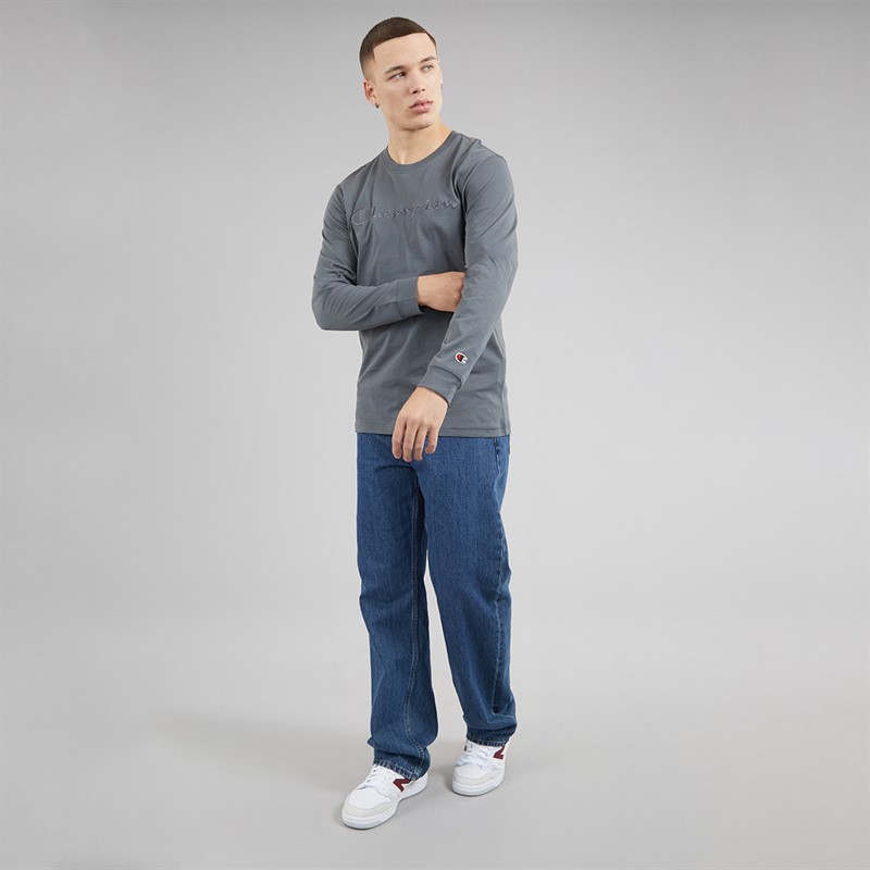 Champion Mens Icons Logo Long Sleeve T-Shirt Flint Grey
