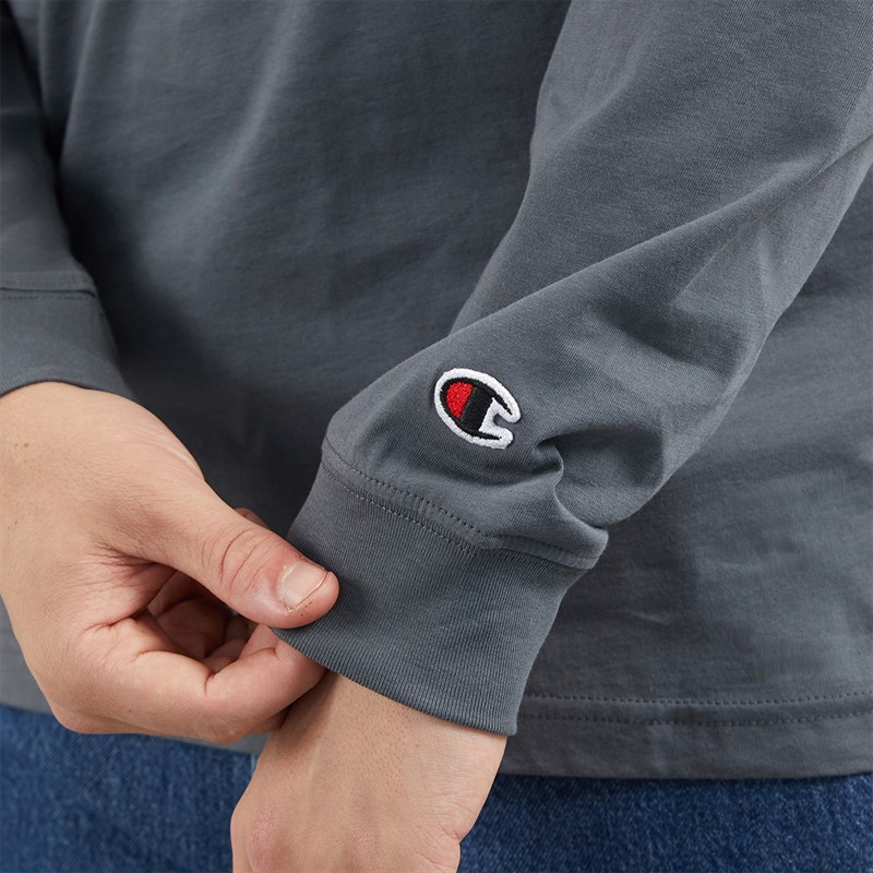 Champion Mens Icons Logo Long Sleeve T-Shirt Flint Grey
