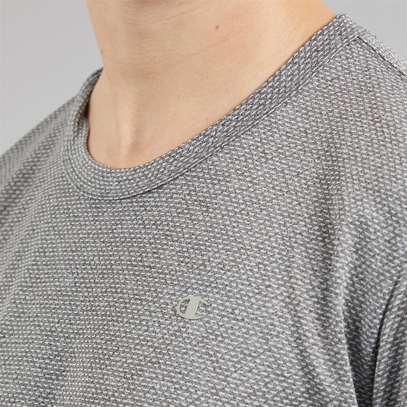 Champion Mens Athletics T-Shirt Black Melange/White