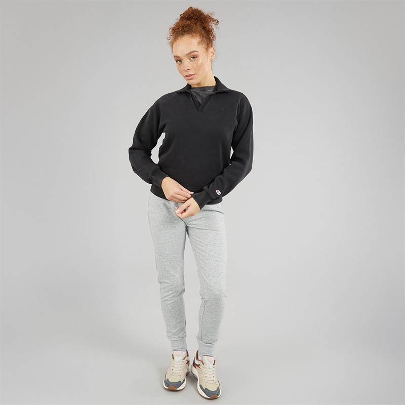 Champion Womens Icons Wash Logo Polo Neck Sweatshirt Black