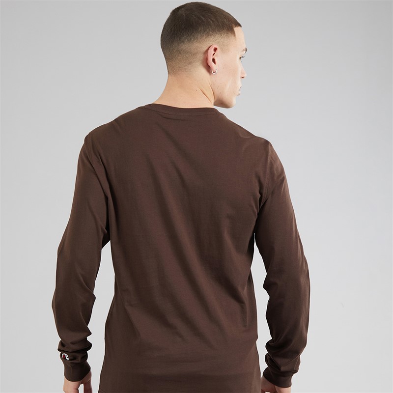 Champion Mens Core Icons Heritage Logo Long Sleeve T-Shirt Chocolate