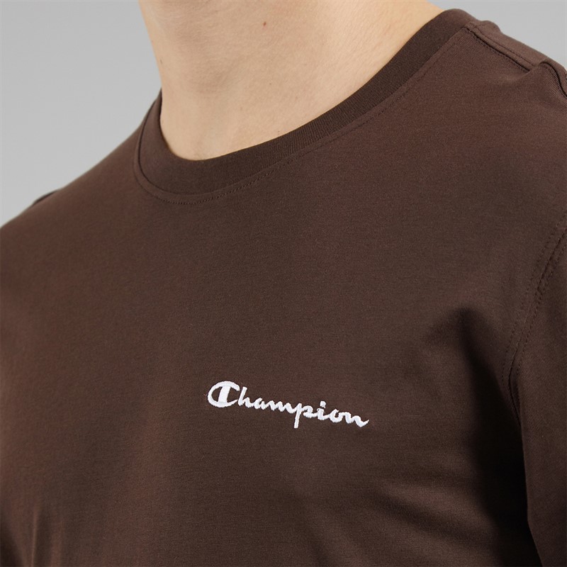 Champion Mens Core Icons Heritage Logo Long Sleeve T-Shirt Chocolate