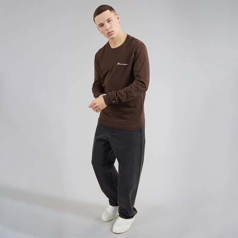 Champion Mens Core Icons Heritage Logo Long Sleeve T-Shirt Chocolate