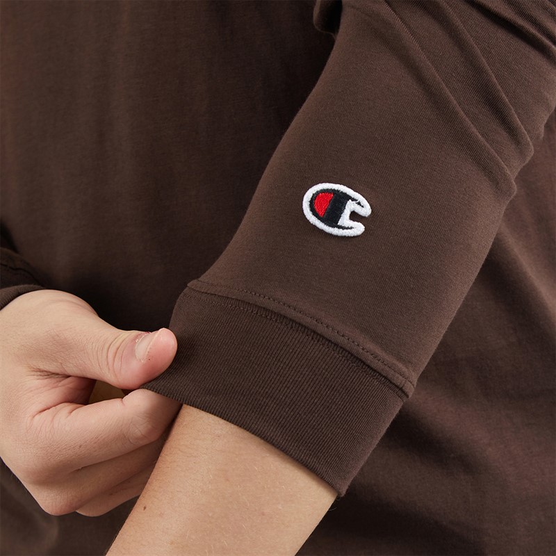 Champion Mens Core Icons Heritage Logo Long Sleeve T-Shirt Chocolate
