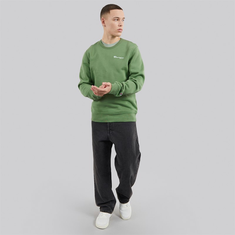 Champion Mens Core Icons Heritage Logo Sweatshirt Green Grey Marl