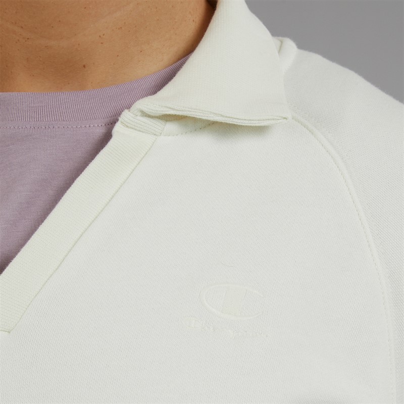 Champion Womens Icons Wash Logo Polo Neck Sweatshirt White