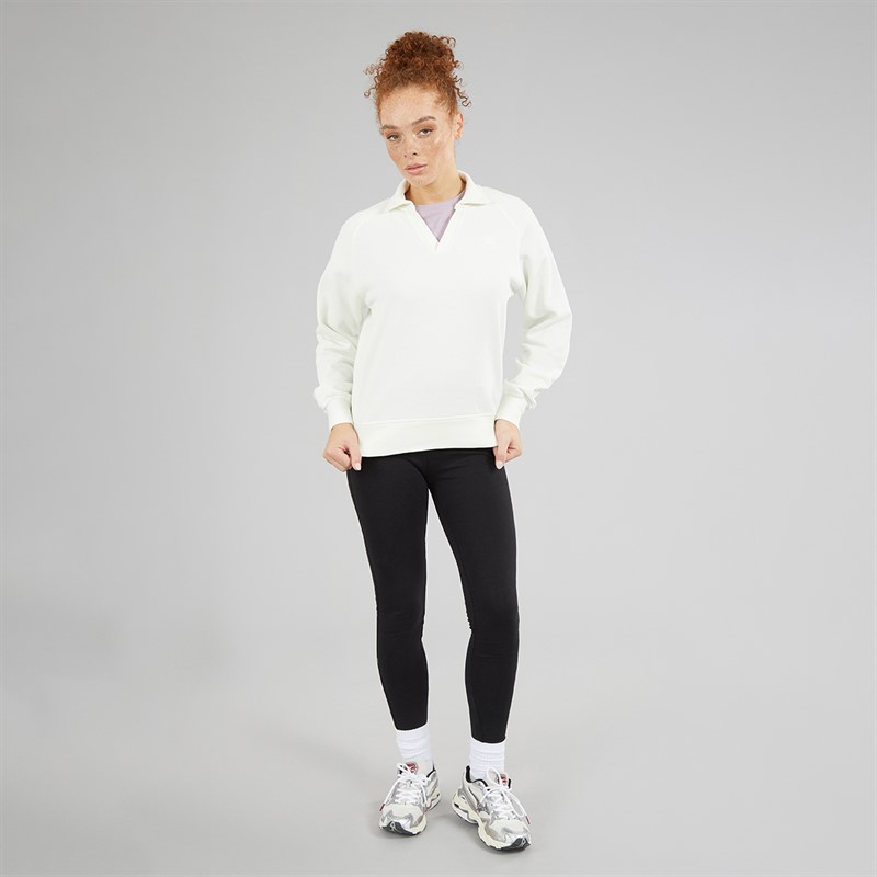Champion Womens Icons Wash Logo Polo Neck Sweatshirt White