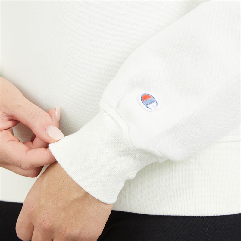 Champion Womens Icons Wash Logo Polo Neck Sweatshirt White