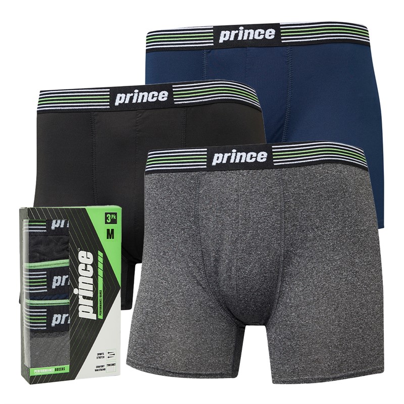 Prince Mens Three Pack Boxers Black/Grey/Navy