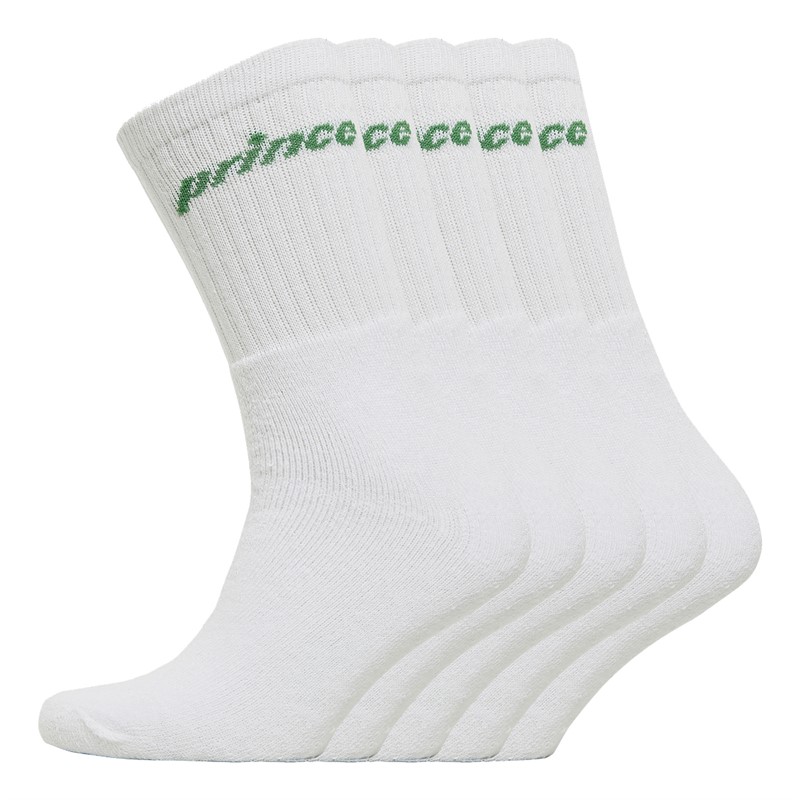 Prince Mens Five Pack Crew Socks White/Green