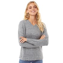 ADPT Womens Grace V-Neck Knit Jumper Grey Melange