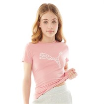 Puma Junior Girls Graphic Cat T-Shirt Bridal Rose