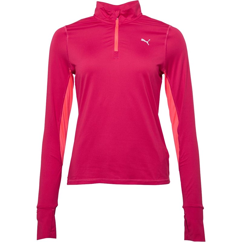 Puma Womens Run Favorite DryCELL Long Sleeve 1/4 Zip Running Top Persian Red/Sunblaze