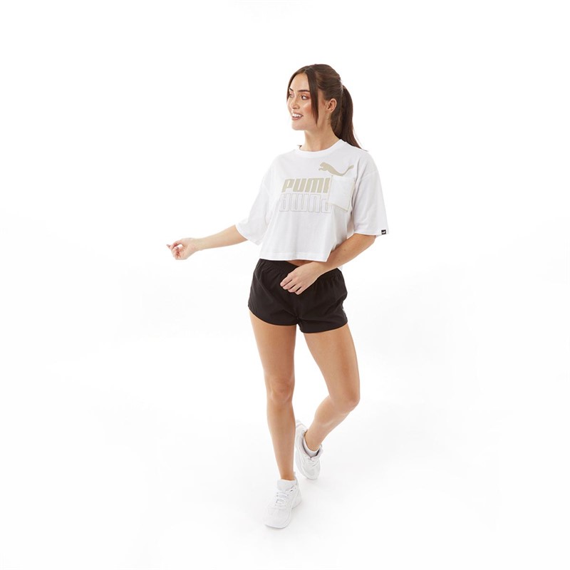 Puma Womens Power Boxy Pocket T-Shirt Puma White/Gold