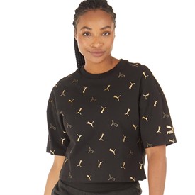 Buy Puma Womens Classics Graphic Print T Shirt Puma Black Gold