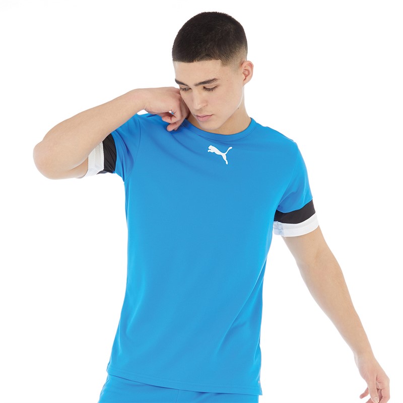 Puma Mens teamRISE Training Jersey Electric Blue Lemonade/Puma Black/Puma White