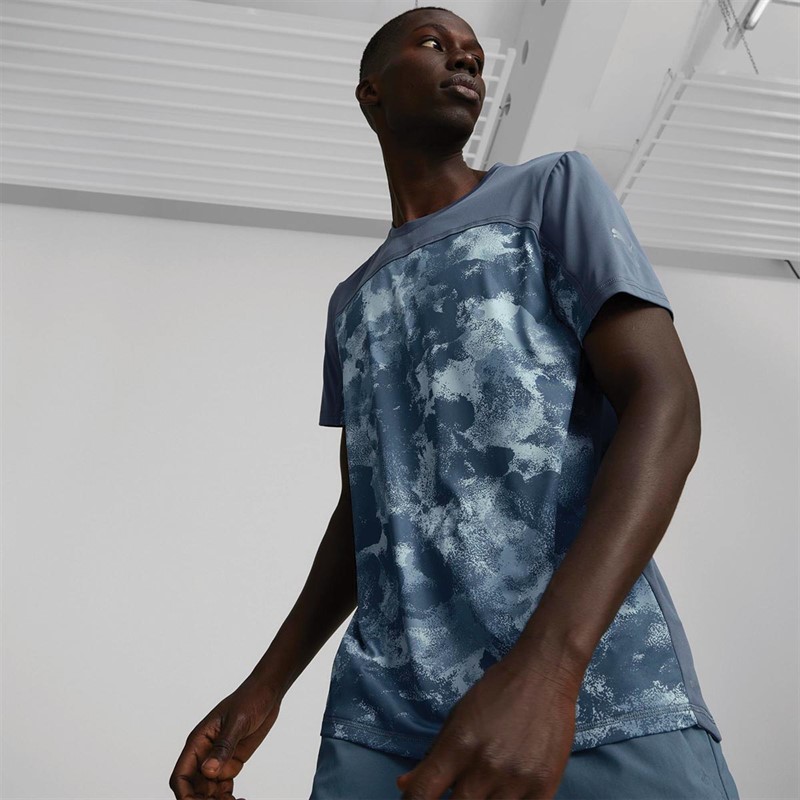 Puma Heren Run dryCELL AOP Graphic Sports Performance Tops Blauw