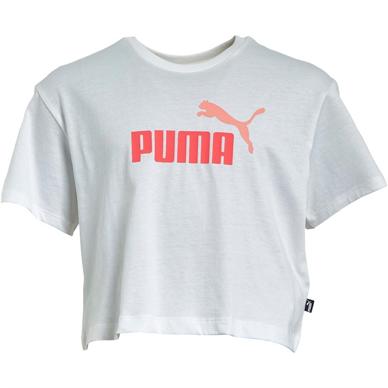 Puma Girls Logo Cropped T-Shirt Puma White